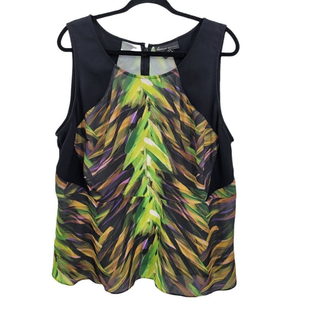 Lane Bryant Top Womens 20 Sleeveless Scoop Edgy Abstract Botanical‎ Camo Black